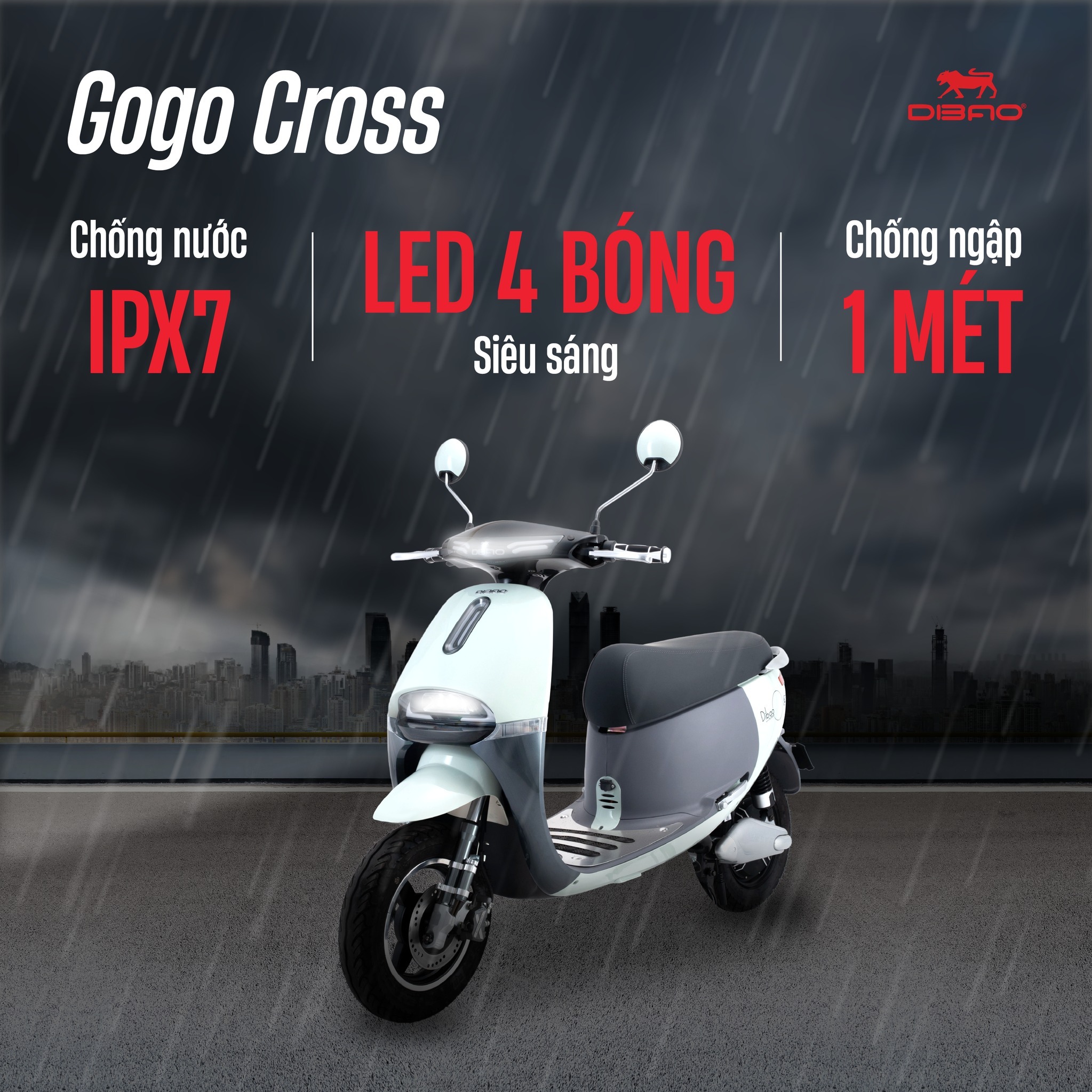 Công nghệ chống nước IPX7 trên xe máy điện Dibao giúp an tâm mùa mưa