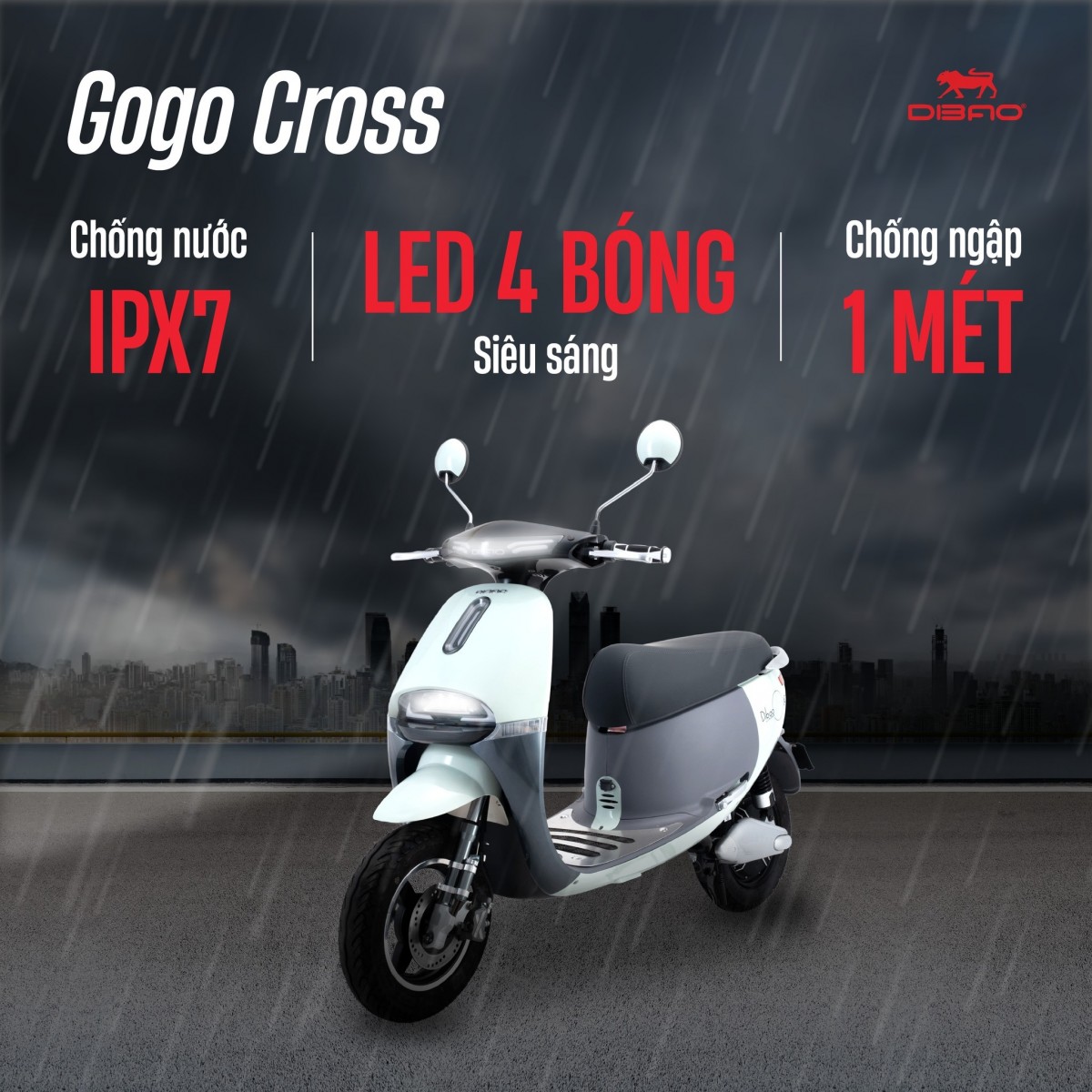 Công nghệ chống nước IPX7 trên xe máy điện Dibao giúp an tâm mùa mưa