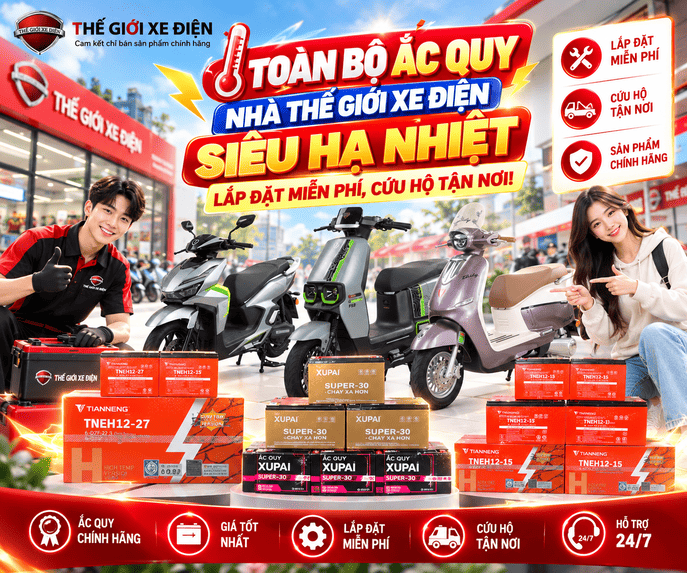 Toàn Bộ Ắc Quy Nhà Thế Giới Xe Điện Siêu Hạ Nhiệt – Lắp Đặt Miễn Phí, Cứu Hộ Tận Nơi!