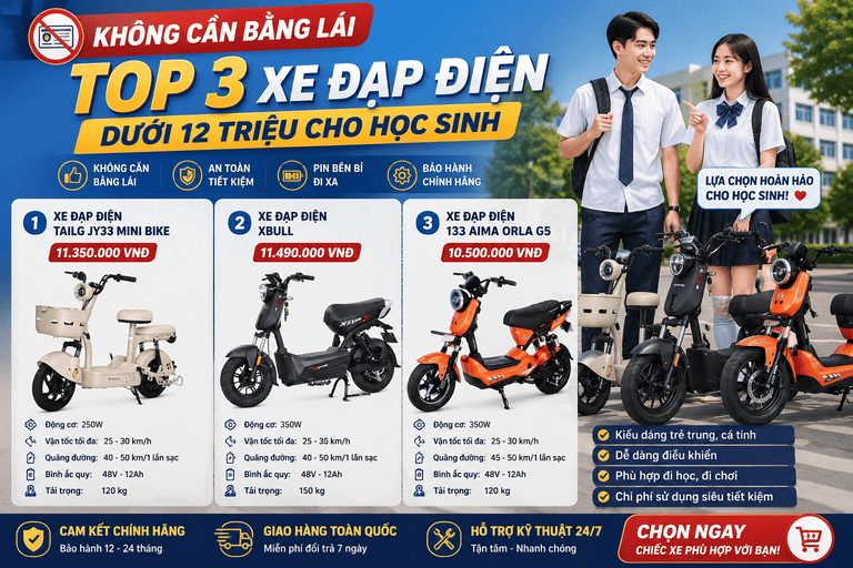 Không Cần Bằng Lái - TOP 3 Xe Đạp Điện Dưới 12 Triệu Cho Học Sinh