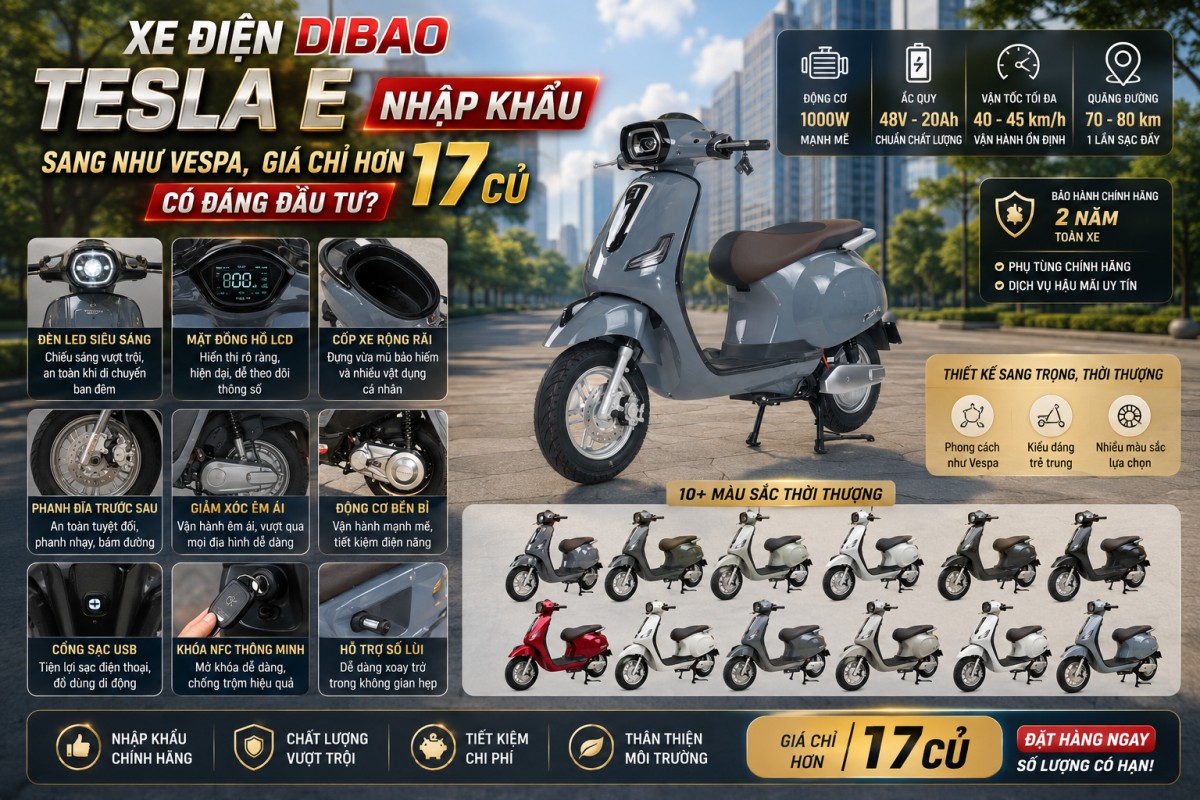 Xe Điện Dibao Tesla E Nhập Khẩu: Sang Như Vespa, Giá Chỉ hơn 17 Củ Có Đáng Đầu Tư?