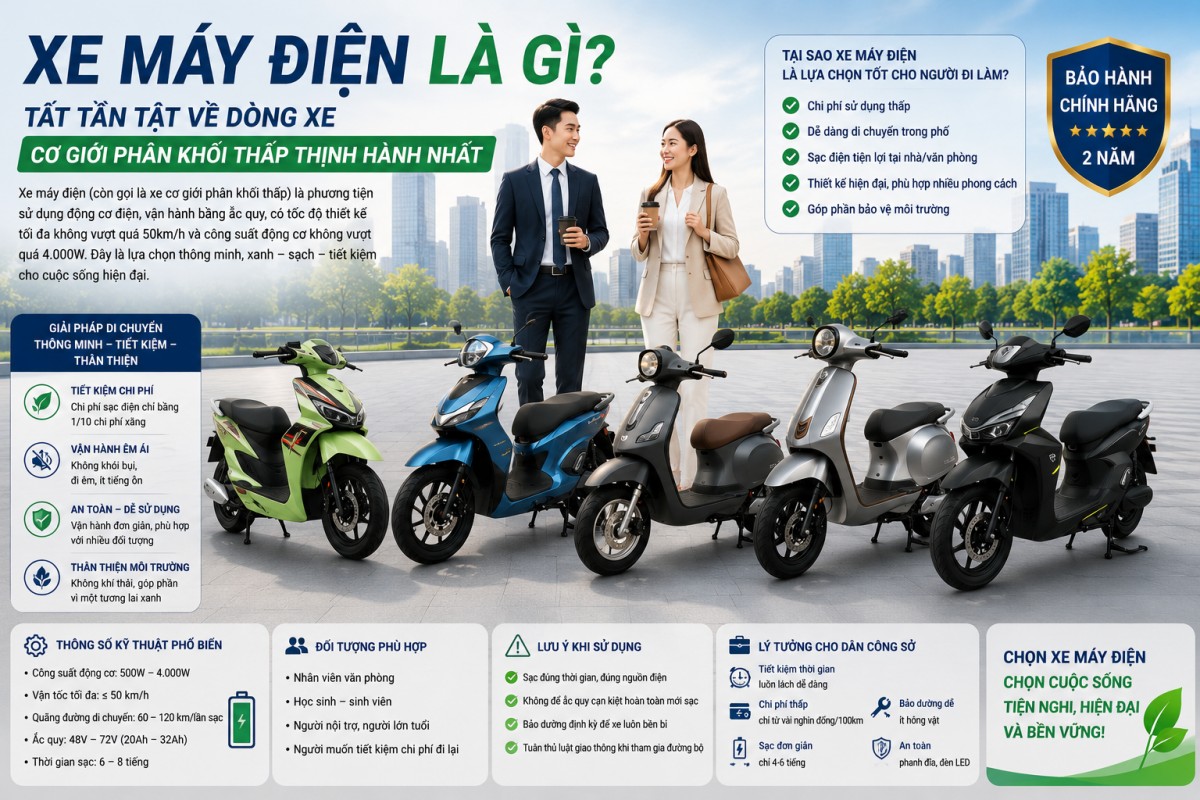 Xe Máy Điện Là Gì? Tất Tần Tật Về Dòng Xe Cơ Giới Phân Khối Thấp Thịnh Hành Nhất