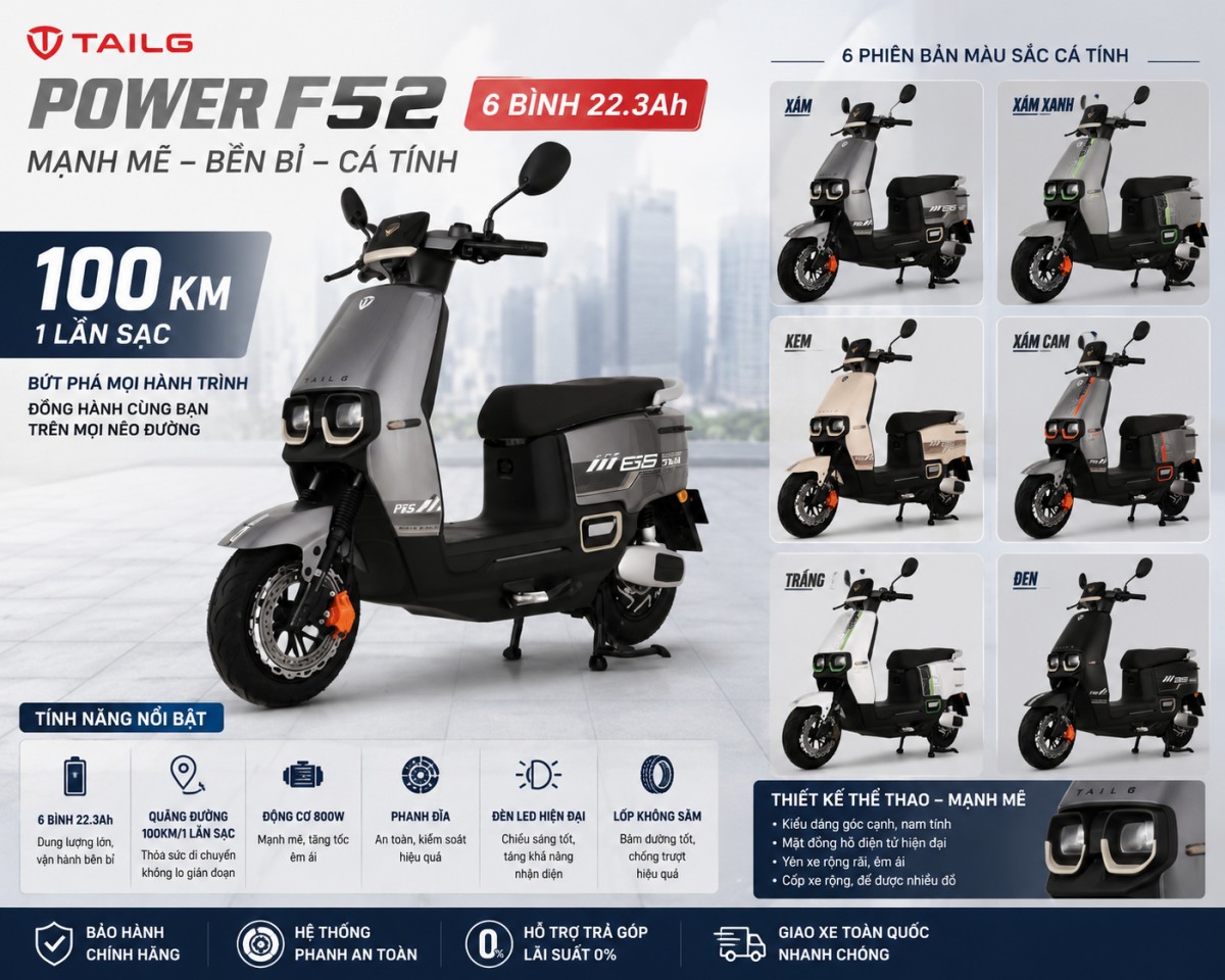 Xe Máy Điện Tailg Power F52 - Định Nghĩa Lại Sức Mạnh Xe Điện